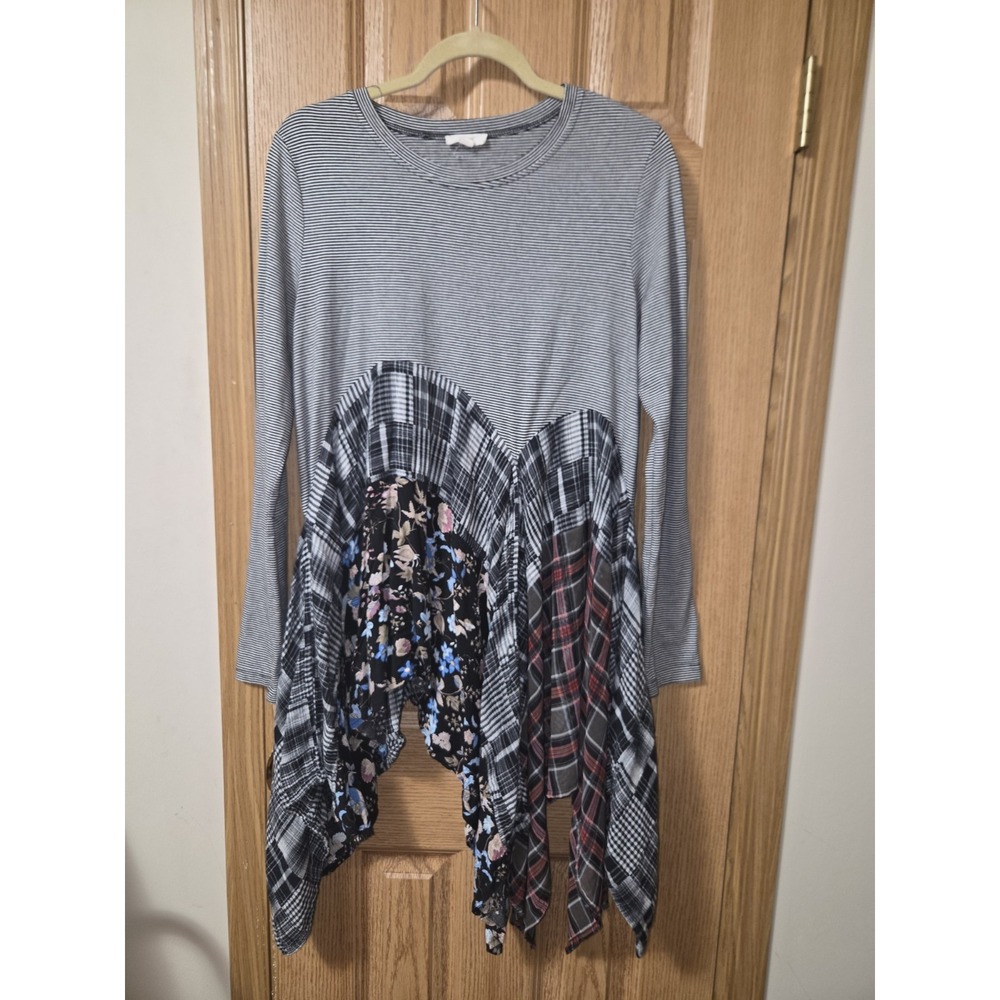 ODDY Anthropologie Patchwork Top Long Sleeve Flowy Size M Medium Boho Hippie